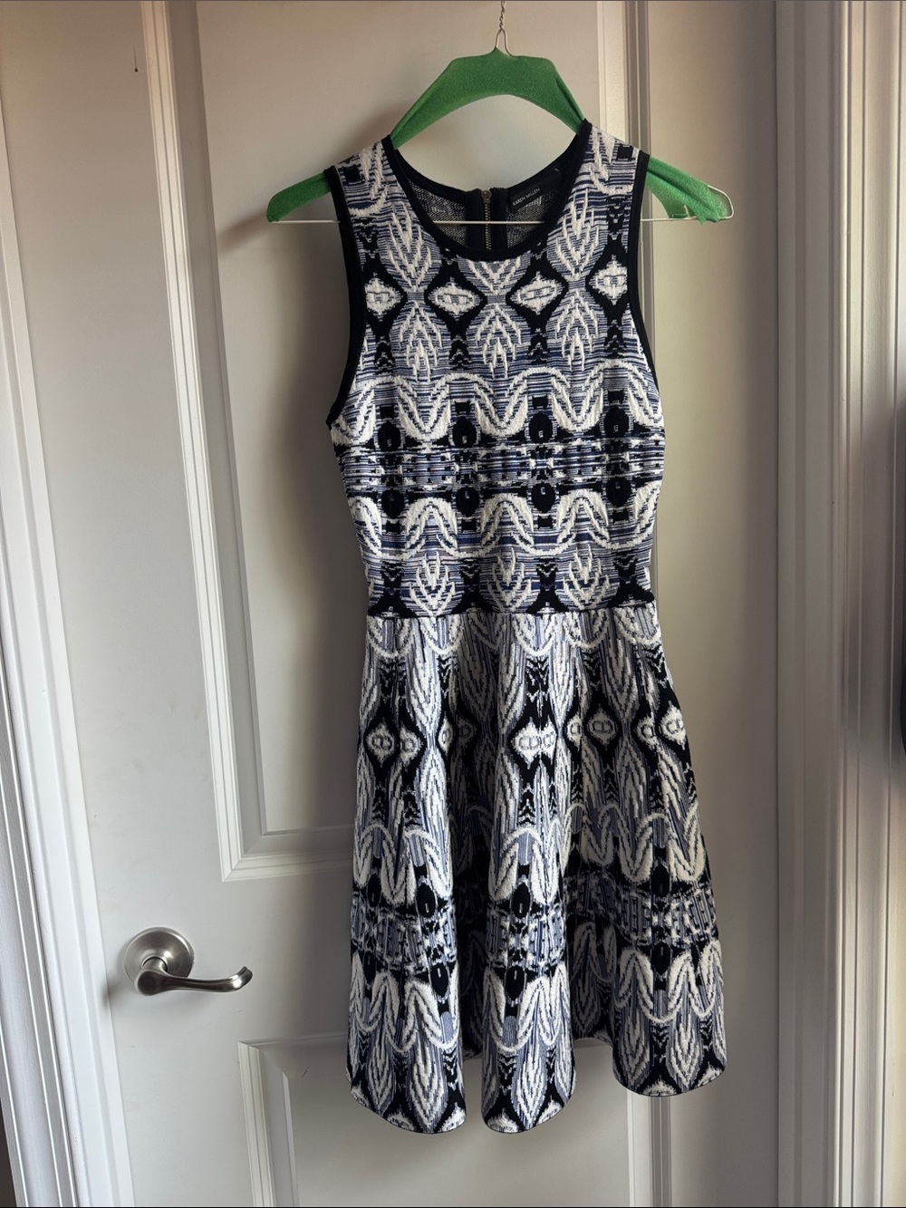 Karen Millen Sleeveless Black & White Patterned Fit-and-Flare Dress